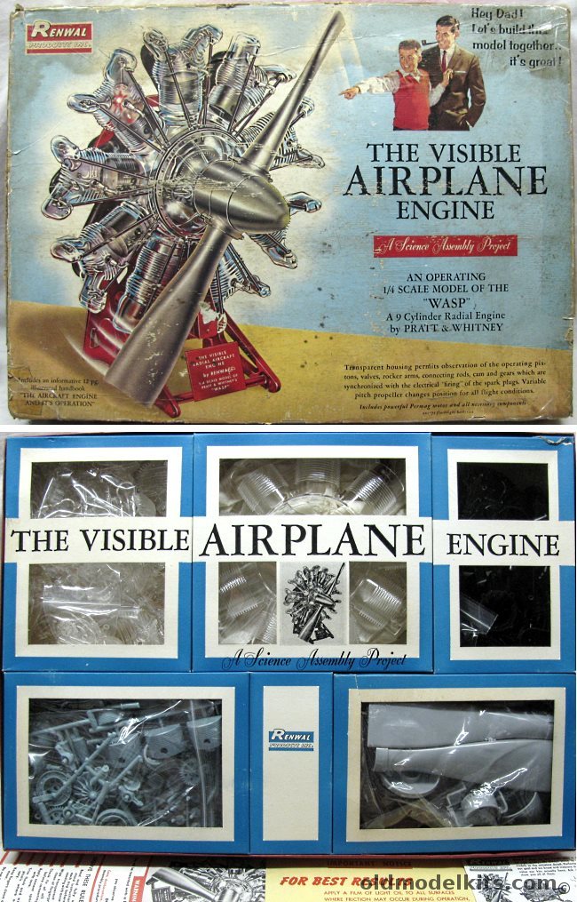 Renwal 1/4 The Visible Airplane Engine WASP 9 Cylinder Radial by Pratt & Whitney, 809-1495 plastic model kit